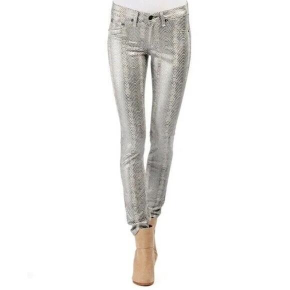 Rag & Bone Metallic Zebra Print Mid Rise Skinny Jeans Denim Legging Pants - Picture 2 of 9